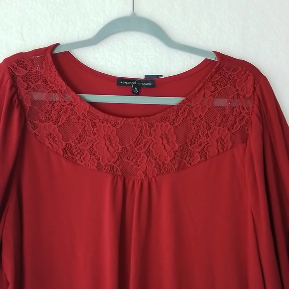 Adrienne‎ Vittadini Long Sleeve Plus Size Blouse 2X in Red w/ Lace - Picture 11 of 11